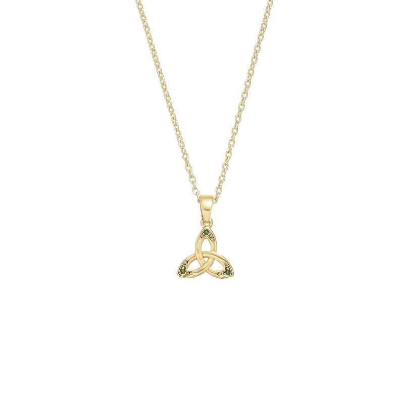 Gold Plated Trinity Knot with Emerald Zirconia Stones Pendant